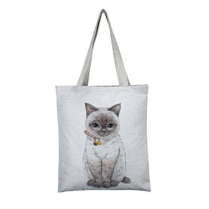 Women's Canvas Handbag Cartoon Cat Printed Shoulder
