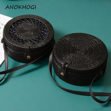 Load image into Gallery viewer, Black Rattan Handmade Woven Women Shoulder Bags